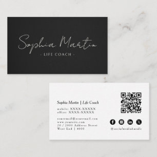Elegant Simple Black QR Code Business Card