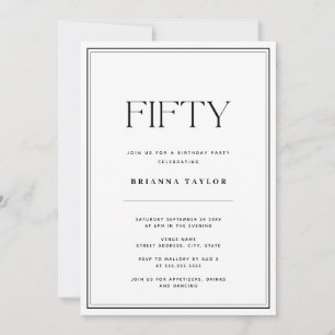 Elegant Simple Black & White 50th Birthday Invitation