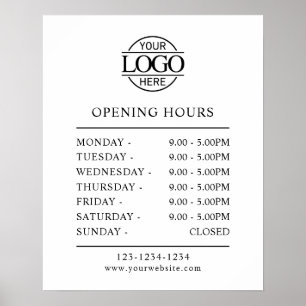 Elegant Simple Black White Business Opening Hours Poster