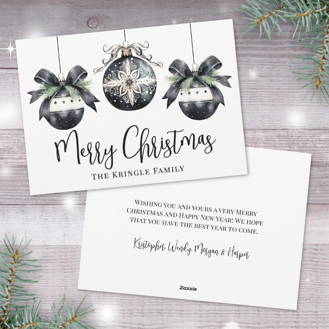 Elegant  Simple Black White Christmas Holiday Card (Elegant Watercolor Simple Black White Christmas Holiday Card)