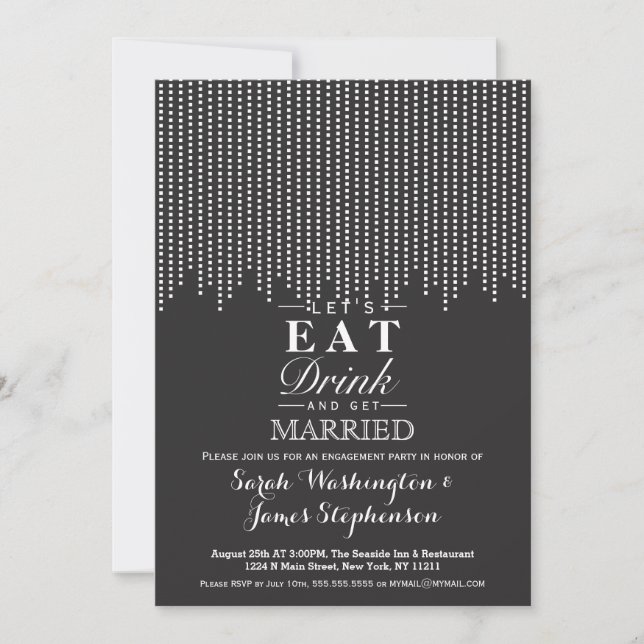 Elegant Simple, Black & White Falling Confetti Invitation (Front)