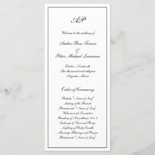 Elegant Simple Black White Formal Monogram Wedding Programme