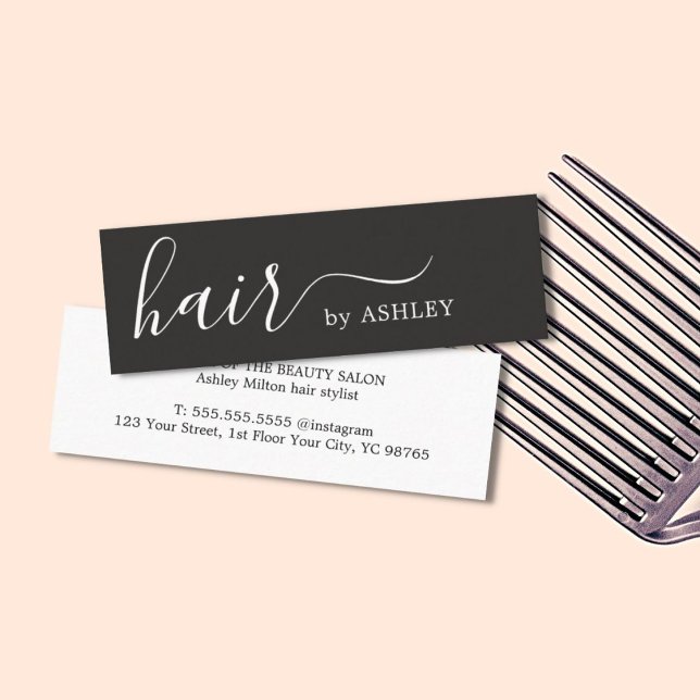 Elegant Simple Black White Hair Stylist Mini Business Card (Creator Uploaded)