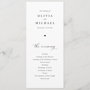 Elegant Simple Black & White Heart Wedding Programme