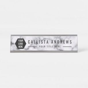 Elegant Simple Black White Marble Logo Nameplate