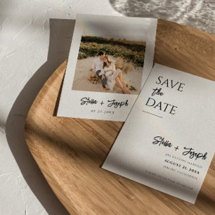 Elegant Simple Black & White Modern Photo Wedding Save The Date