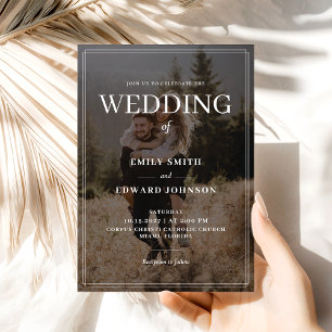Elegant Simple Black White Photo Wedding Invitation