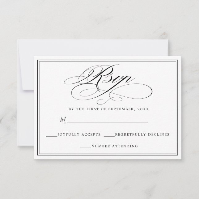 Elegant Simple Black & White RSVP Card (Front)