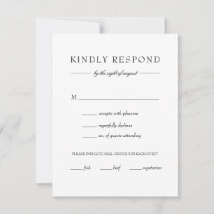 Elegant Simple Black White Wedding Meal Choice RSVP Card