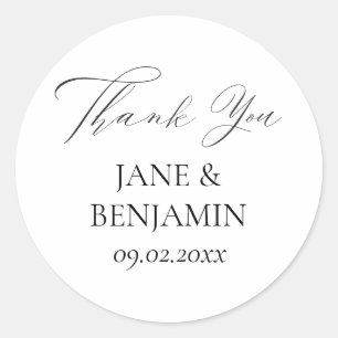 Elegant Simple Black & White Wedding Thank You Classic Round Sticker