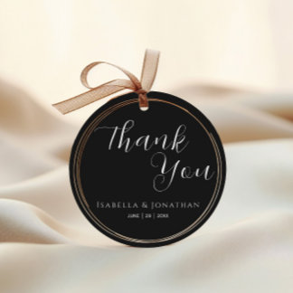 Elegant Simple Black & White Wedding Thank You Favour Tags