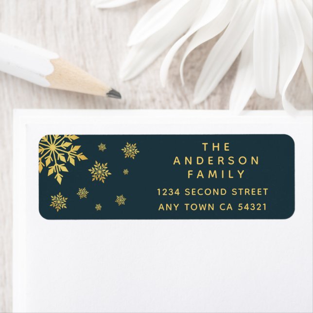 Elegant Simple Blue and Gold Snowflakes label  (Insitu)