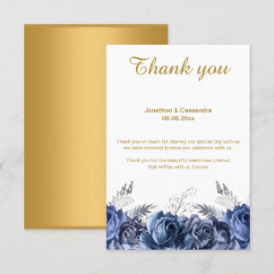 ELEGANT SIMPLE BLUE FLORAL GOLD REVERSE THANK YOU INVITATION
