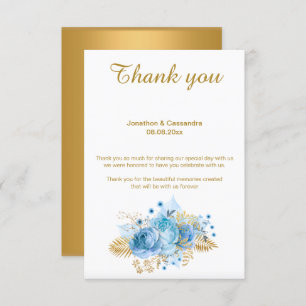 ELEGANT SIMPLE BLUE FLORAL GOLD REVERSE THANK YOU INVITATION