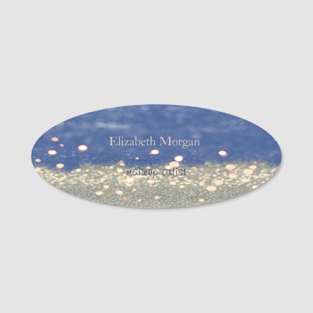 Elegant  Simple Blue Glitter Bokeh Name Tag (Front)