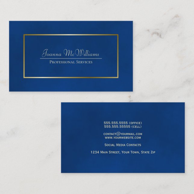 Elegant Simple Blue & Gold Professional Business Card (Front/Back)