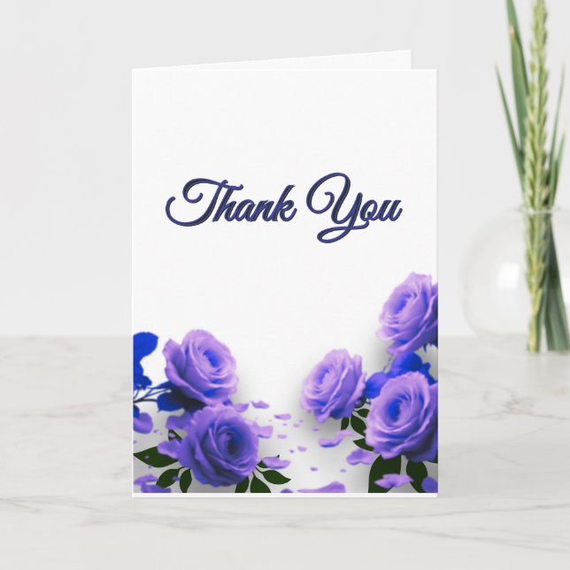 Elegant Simple Blue Roses Love is in Bloom Wedding Thank You Card (Front)