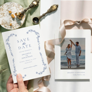 Elegant Simple Blue Victorian Photo Wedding Save The Date