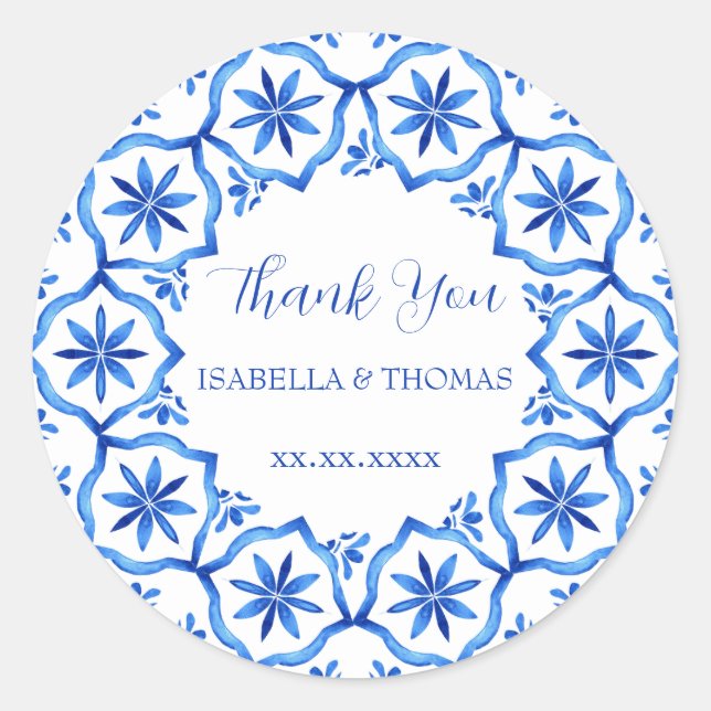 Elegant simple Blue White Flower chinoiserie style Classic Round Sticker (Front)