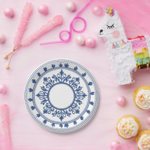 Elegant simple Blue White Flower chinoiserie style Paper Plate