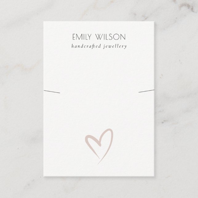 Elegant Simple Blush Heart Necklace Band Display Business Card (Front)