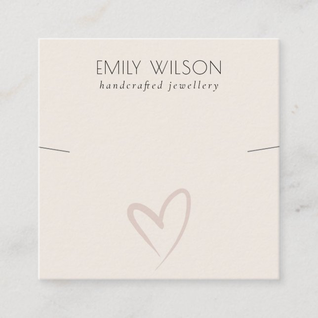 Elegant Simple Blush Heart Necklace Band Template  Square Business Card (Front)