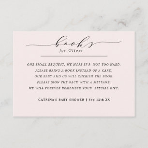 Elegant Simple Blush Pink Books for Baby Request Enclosure Card