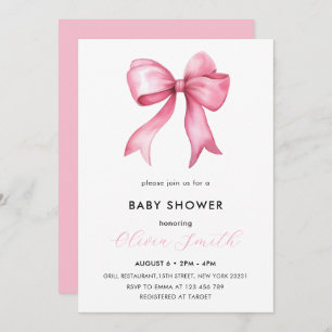Elegant Simple Blush Pink Bow Baby Shower Invitation