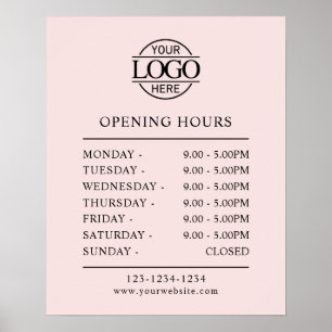 Elegant Simple Blush Pink Business Opening Hours Poster