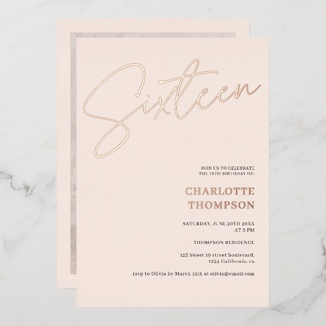 Elegant simple blush pink photo Sweet 16 rose gold (Front/Back)