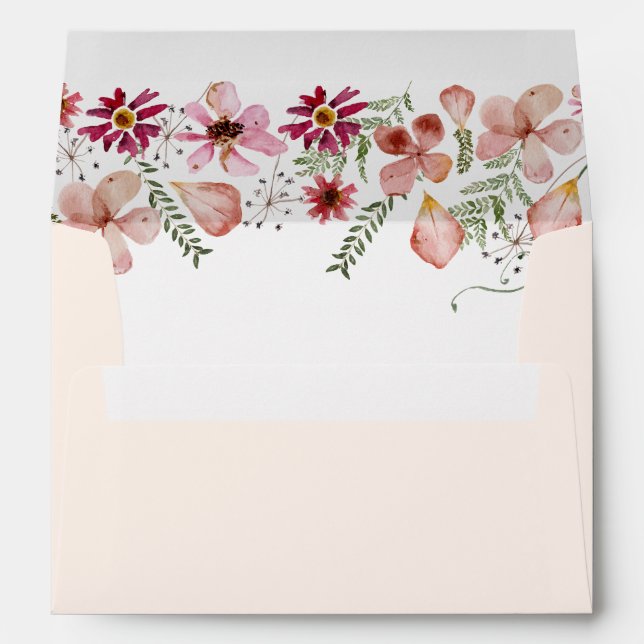 Elegant Simple Boho Pink Florals 5x7 Card Envelope (Back (Bottom))