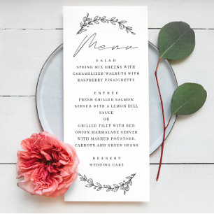 Elegant simple botanical floral script wedding menu