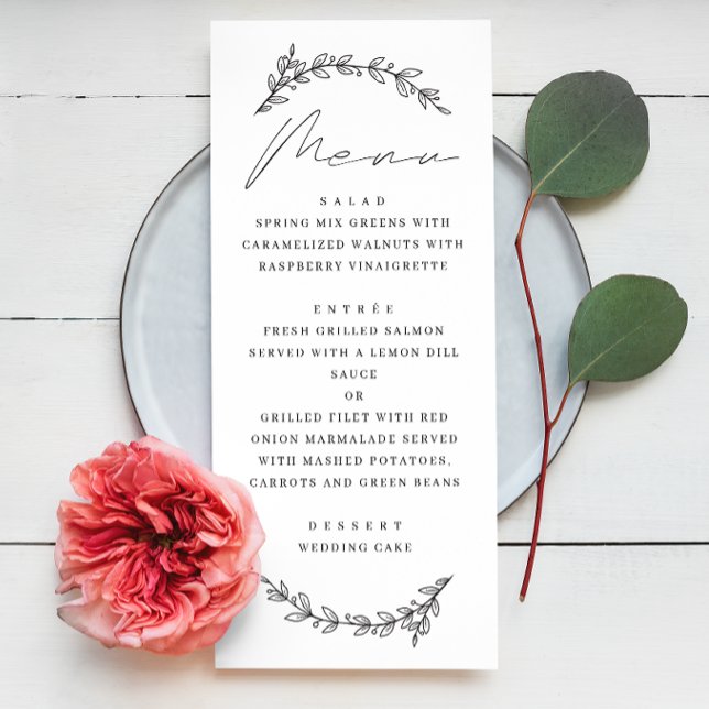 Elegant simple botanical floral script wedding menu (Creator Uploaded)