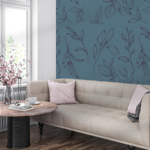 Elegant Simple Botanical Leaves On Blue Wallpaper