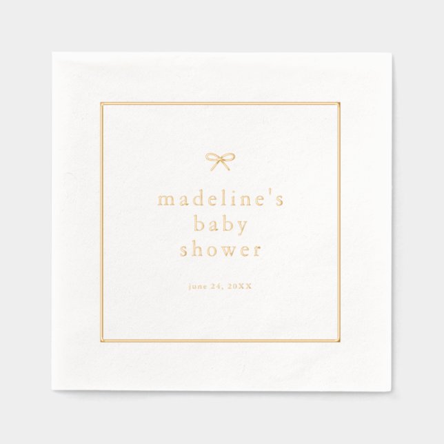 Elegant Simple Bow Gender Neutral Baby Shower Foil Napkins (Front)