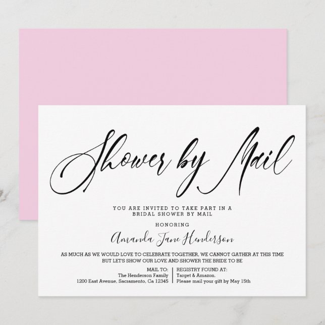 Elegant Simple Bridal Shower By Mail Invitation (Front/Back)