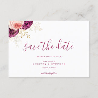 Elegant Simple Burgundy Blush Floral Save the Date Invitation