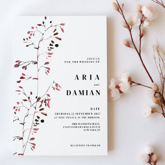 Elegant simple burgundy pink floral Wedding Invitation