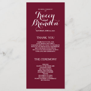 Elegant Simple Burgundy Red Custom Wedding Program Programme
