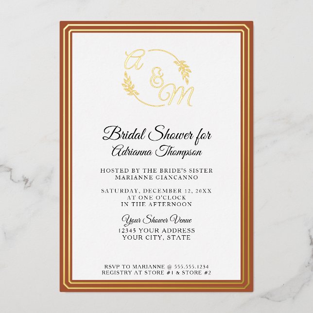 Elegant Simple Burnt Orange Gold Bridal Shower (Front)