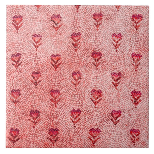 ELEGANT SIMPLE BYZANTINE MOSAIC FLOWERS  Pink Red Tile (Front)