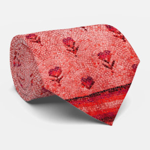 ELEGANT SIMPLE BYZANTINE MOSAIC FLOWERS Red Pink Tie