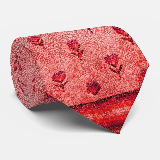 ELEGANT SIMPLE BYZANTINE MOSAIC FLOWERS Red Pink Tie (Rolled)