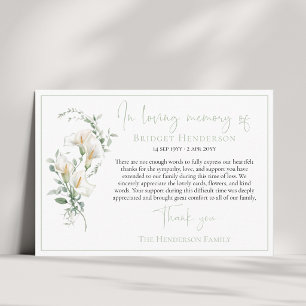 Elegant Simple Calla Lily Eucalyptus Sympathy Thank You Card