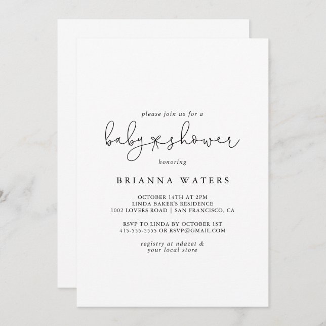 Elegant Simple Calligraphy Baby Shower  Invitation (Front/Back)