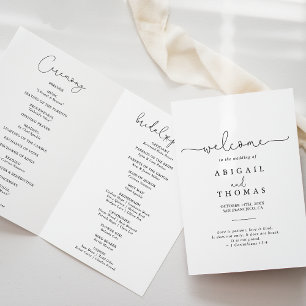 Elegant Simple Calligraphy Folded Wedding  Programme