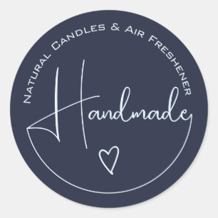 Elegant Simple Calligraphy Handmade Heart Blue Classic Round Sticker