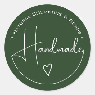 Elegant Simple Calligraphy Handmade Heart Green Classic Round Sticker