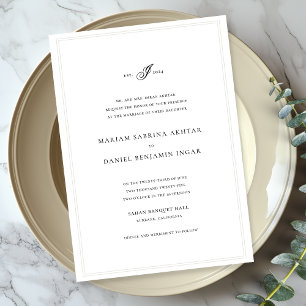 Elegant Simple Calligraphy Monogram White Wedding Invitation