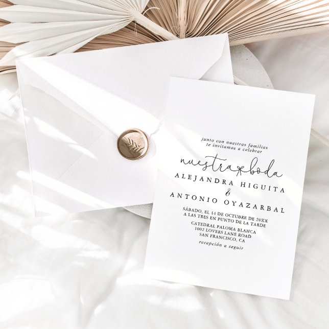 Elegant Simple Calligraphy Nuestra Boda Wedding  Invitation (Creator Uploaded)